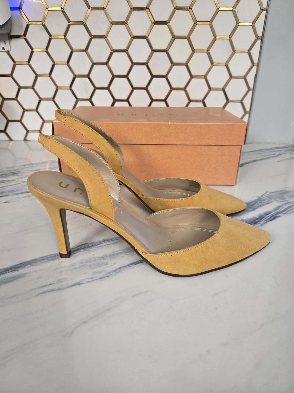 Unisa Mustard Suede Slingback Heels